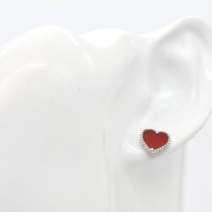 18K White Gold Red Carnelian Heart Stud Earrings
