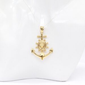 18K Anchor & Mariner's Wheel Cross Pendant (50mm)