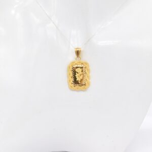 24K Pure Gold Rose Bar Pendant in 21K Gold Wave-Edge Frame