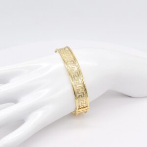 18K Greek Patterned Wide Bangle