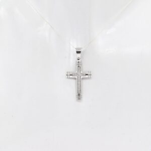 18K White Gold Textured Inlaid Cross Pendant