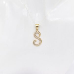 18K CZ Cursive Initial 'S' Pendant