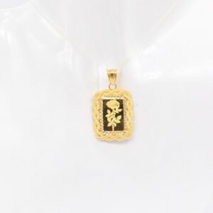 24K Pure Gold Rose Bar Pendant in 21K Rope Frame