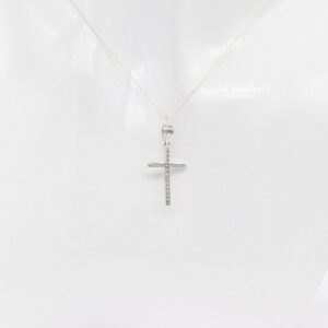 18K White Gold CZ Pavé Cross Pendant