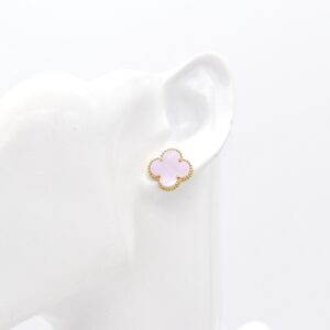 18K Pinkish Mother of Pearl Clover Stud Earrings