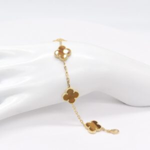 18K 15mm 5 Clover Tiger Eye Clover Bracelet