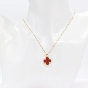 18K 15mm Red Carnelian Clover Necklace