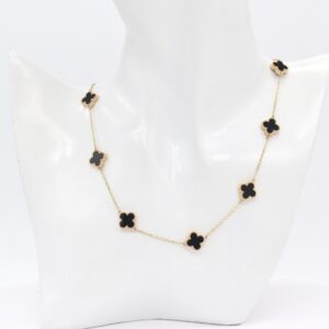 18K 10mm Black Clover Necklace