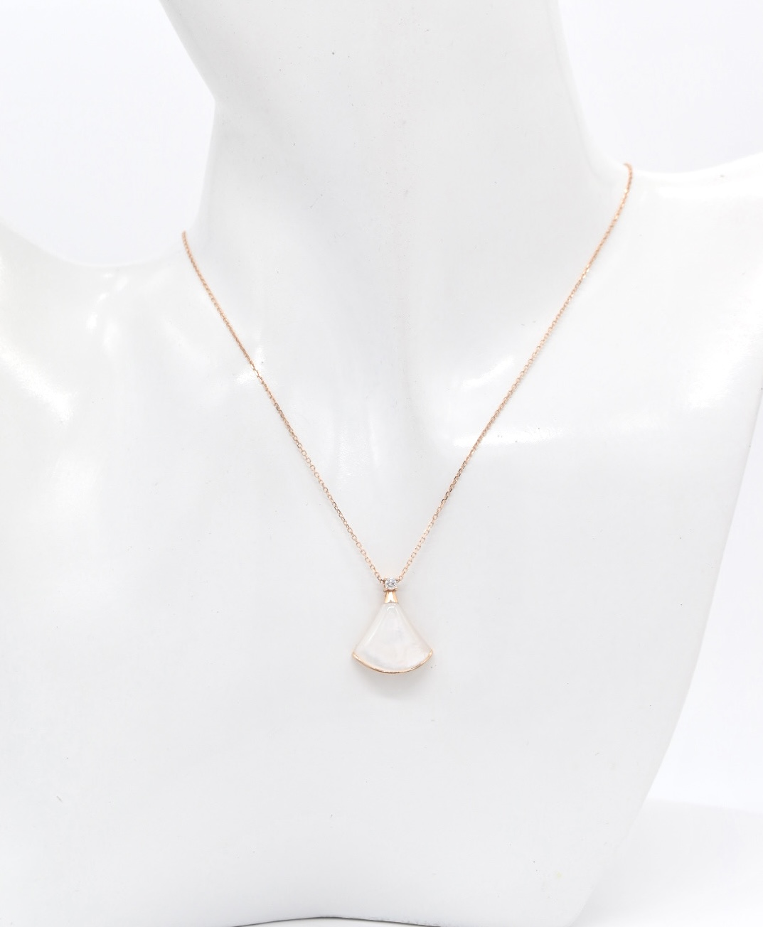 18K RG Fan Mother of Pearl with Diamond Necklace - Image 2