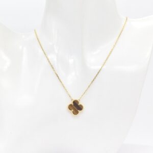 18K 15mm Tiger Eye Clover Necklace