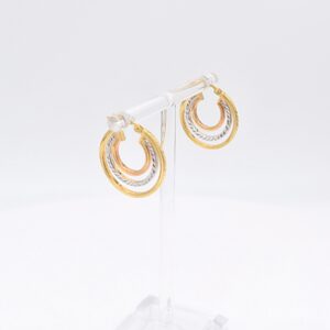 18K 3 Tone 3 Layer Hoops Earrings