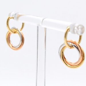 18K Tricolour Interlocking Russian Ring Dangle Hoop Earrings