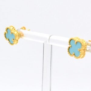 21K Gold Turquoise Clover Stud Earrings (10mm)